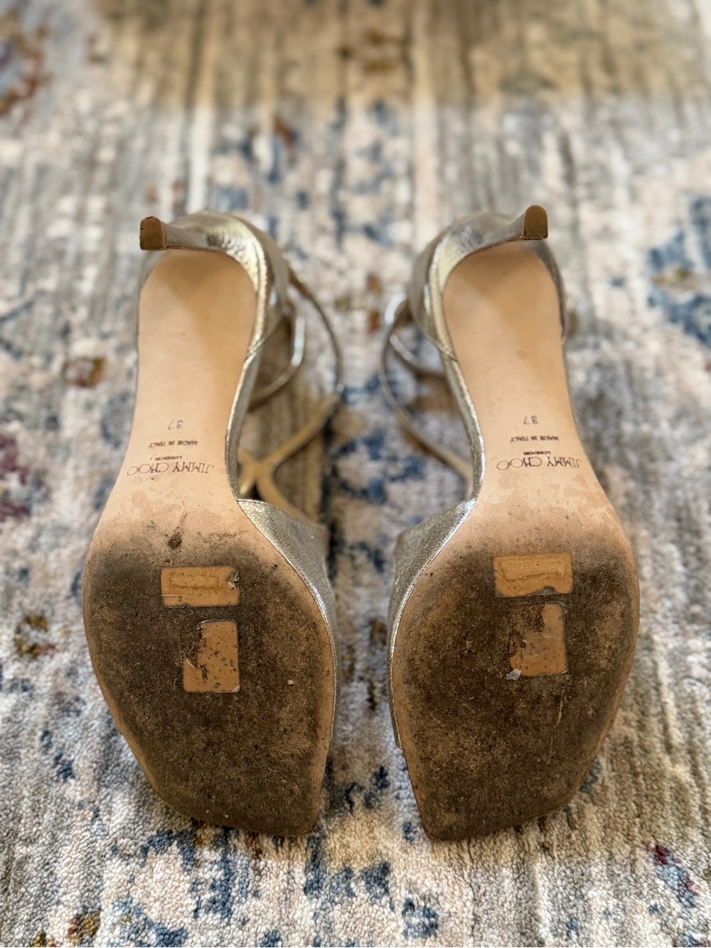 Jimmy Choo Azia Champagne Glitter Leather Sandals - Picture 6 of 10